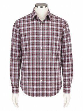 J.Lindeberg 100% Cotton Regular Fit Button-Up Shirt Maroon Plaid | Medium